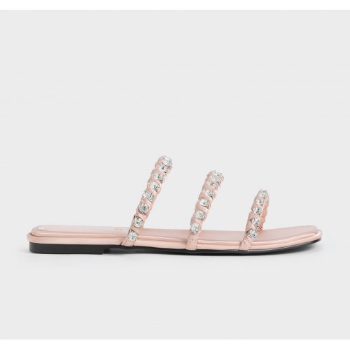  Goldie Recycled Polyester Gem-Encrusted Slide Sandals - Light Pink 