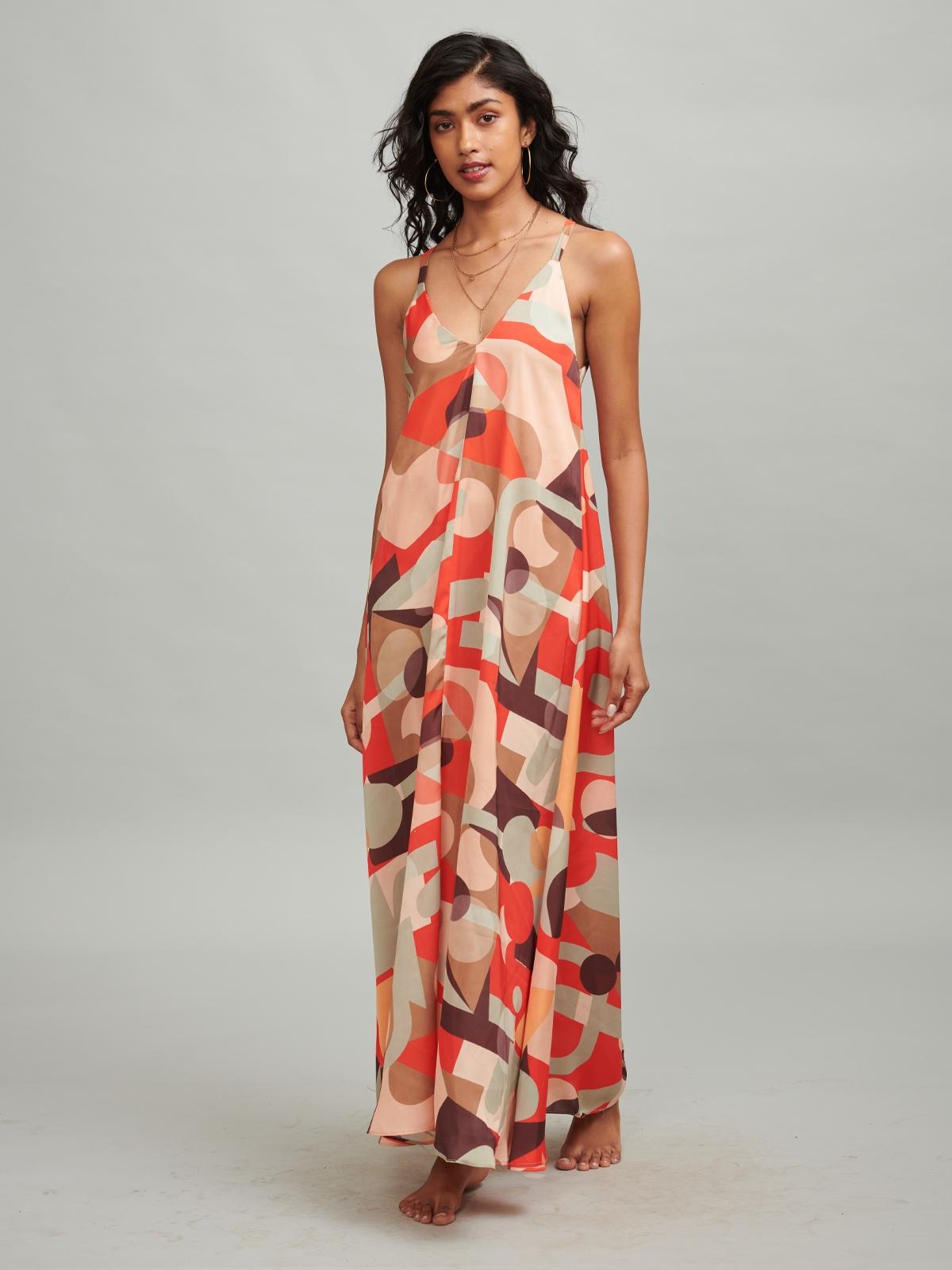 Abstract Print Maxi Dress - Print