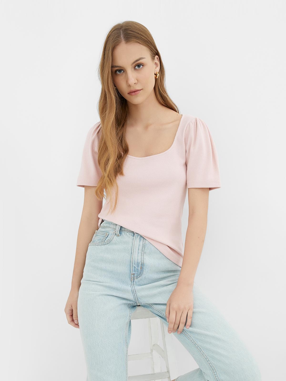 Sustainable Short Sleeve Square Neck Blouse - Pink
