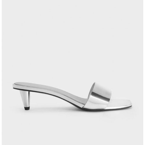  Metallic Cone-Heel Mules - Silver 