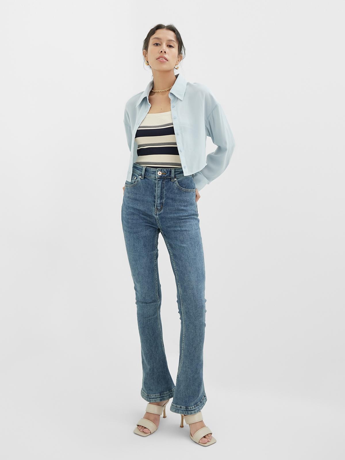 Sustainable Collared Crop Shirt - Blue