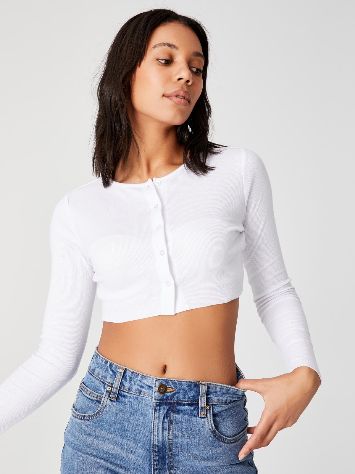 Cori Micro Cropped Cardigan - White
