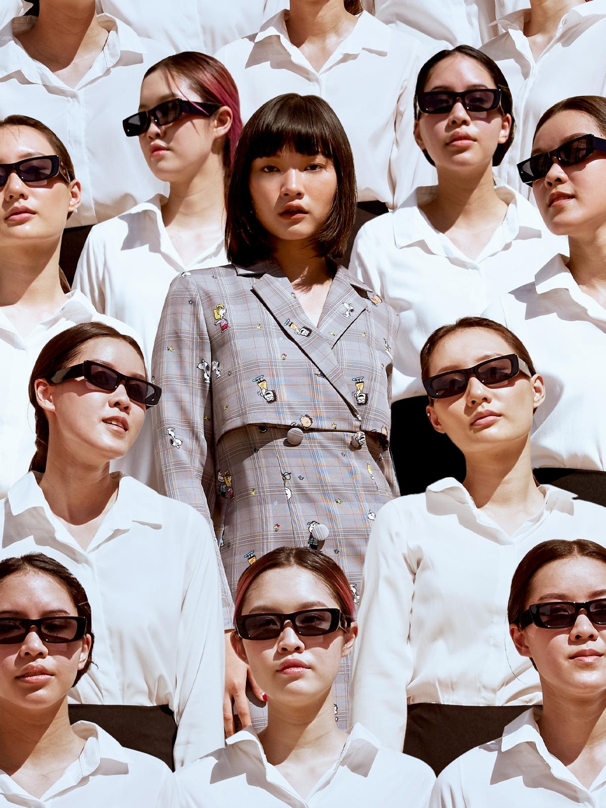 Plaid Graphic Print Dress - Mid Grey