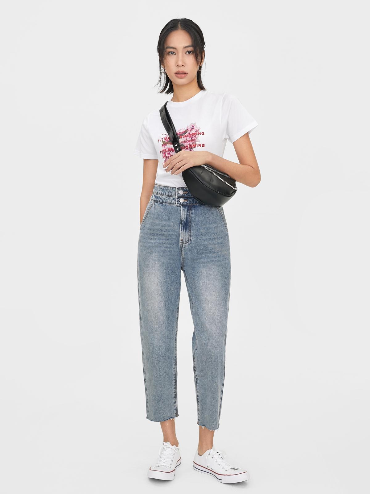 Double Button Boyfriend Jeans - Blue