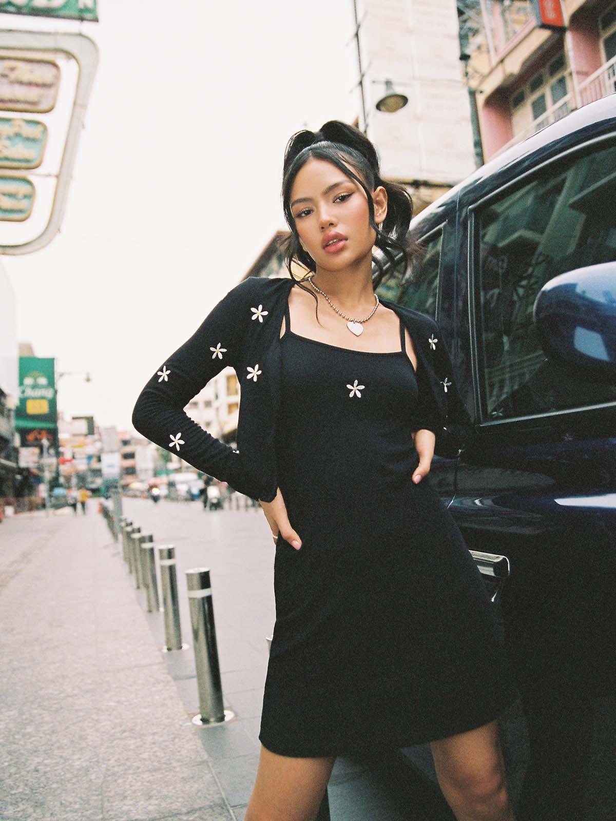 Spaghetti Strap Mini Dress - Black