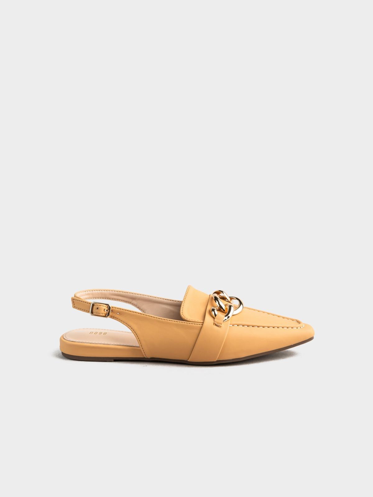 Metal Chain Slingback Flat Pump - Beige