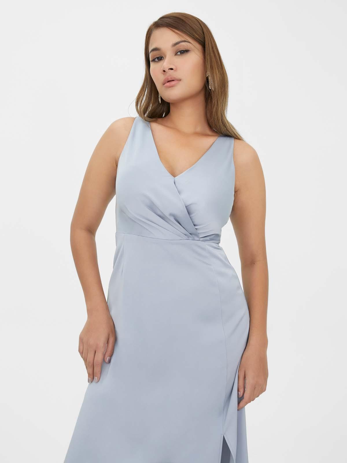 V-Neckline Sleeveless Midi Dress - Mid Grey
