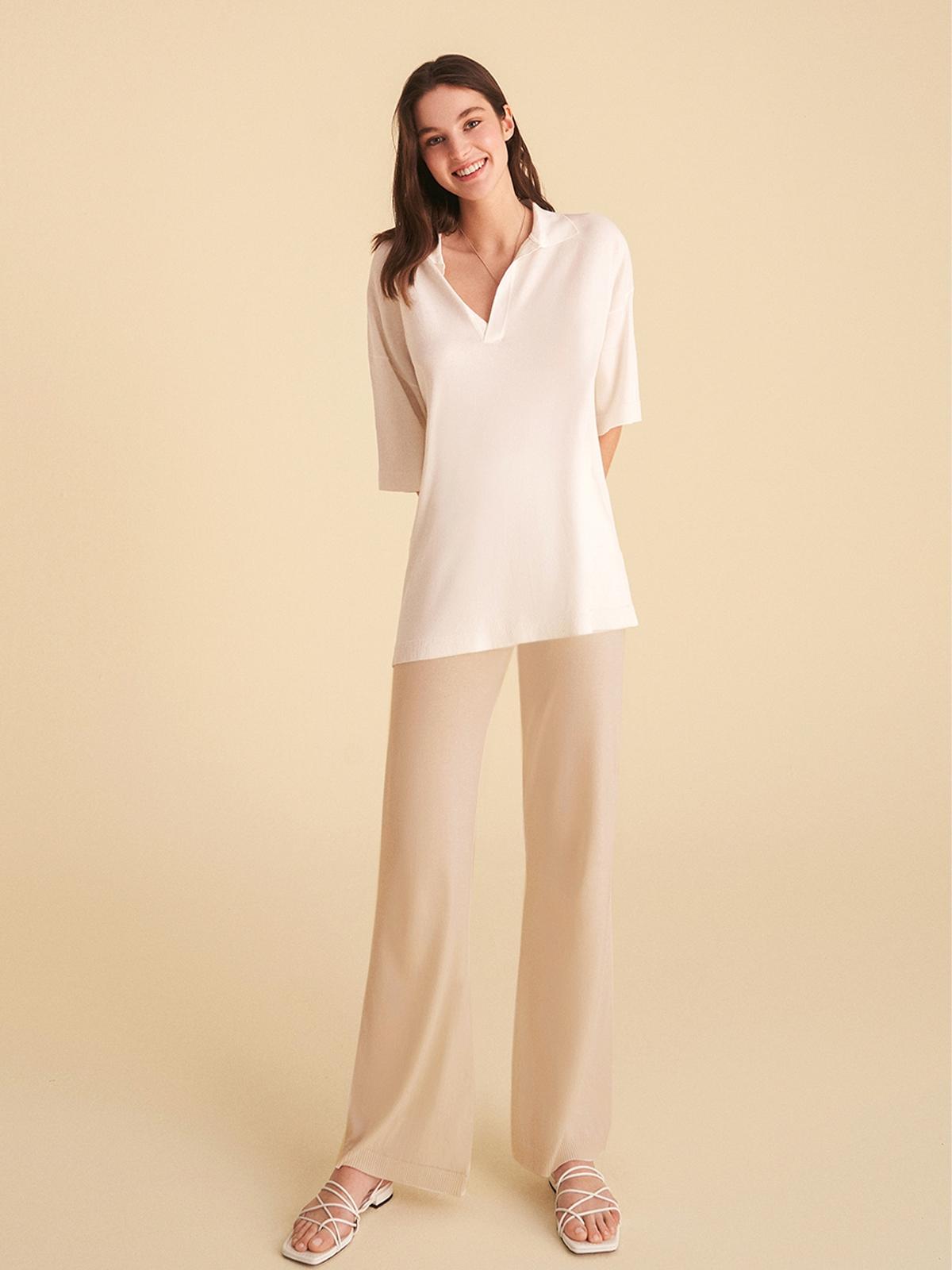 High-Waisted Wide-Leg Pants - Beige
