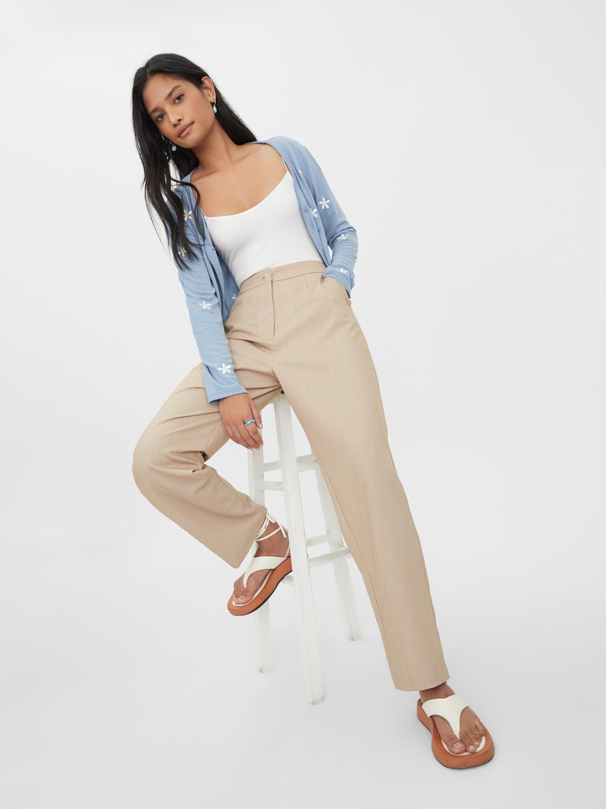 High Waist Straight Leg Pants - Brown