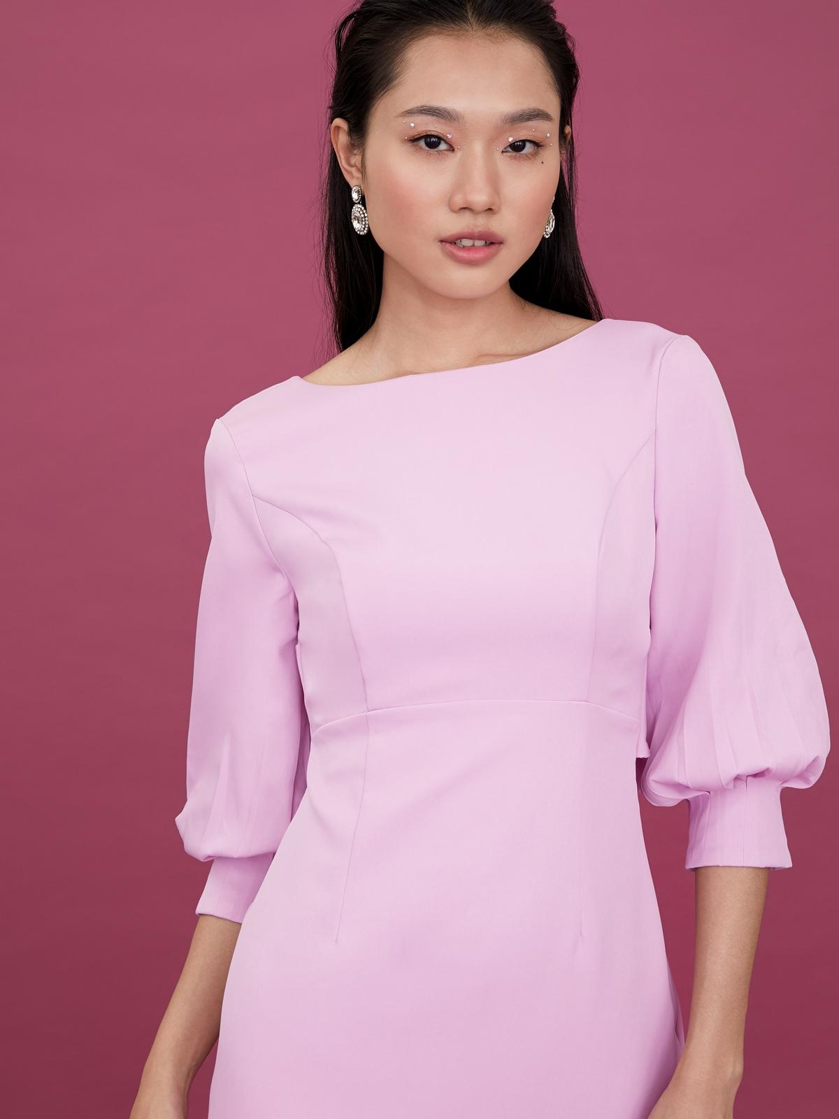 Puffed Sleeves Low Back Dress - Lilac