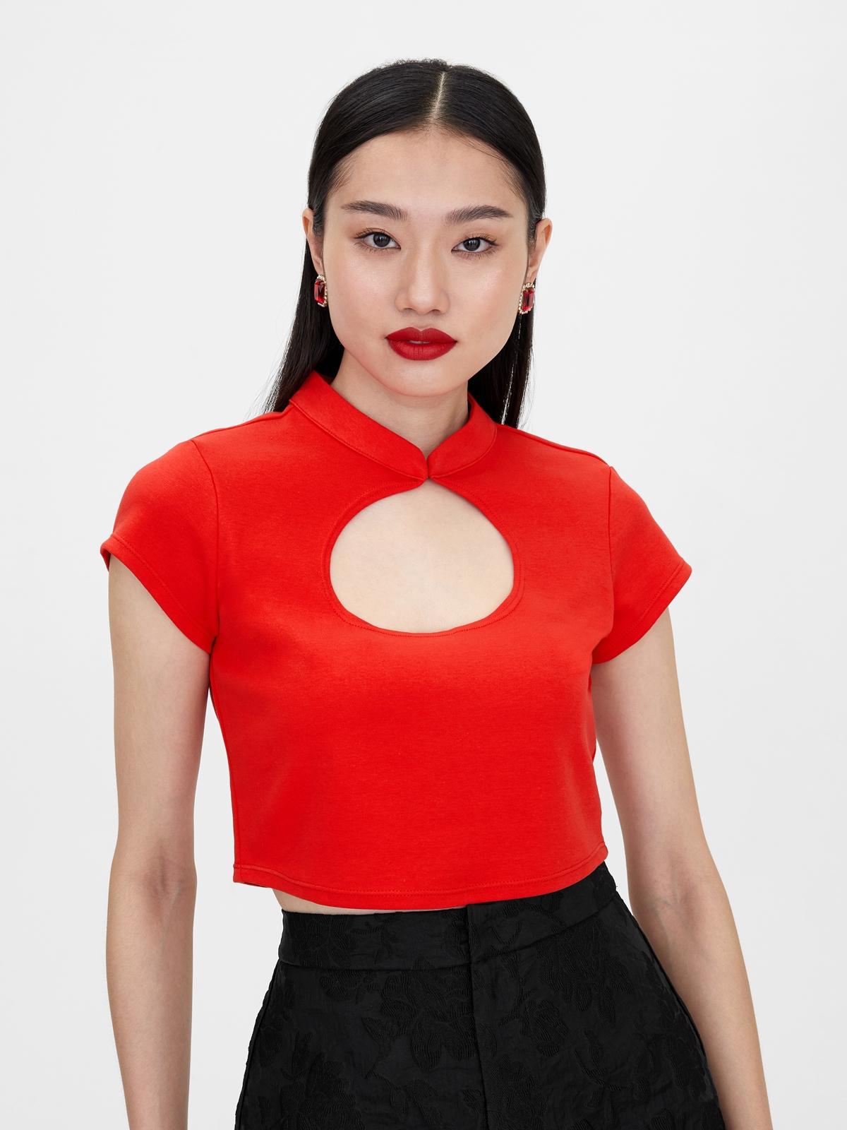 High Neck Cut Out Top - Red