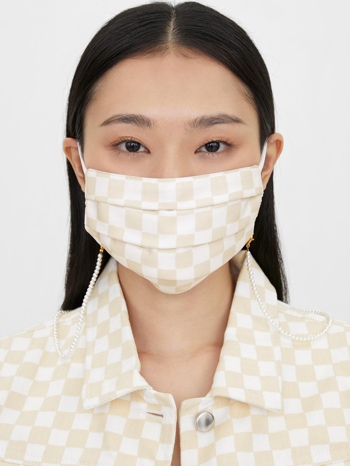 Sustainable Check Print Reusable Mask - Beige
