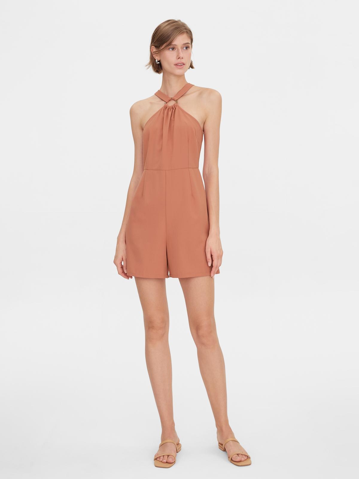 Halter Neck Loose Romper - Pink