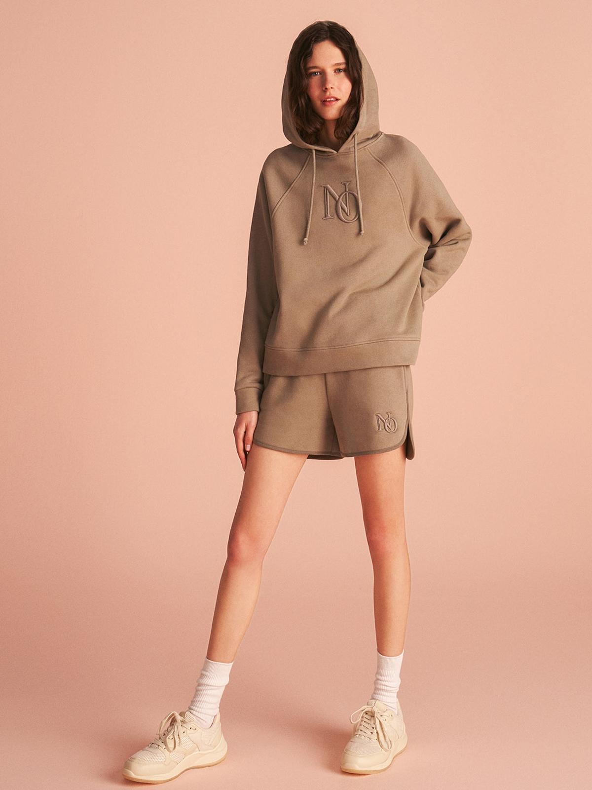 Hooded Embroidered Sweatshirt - Khaki