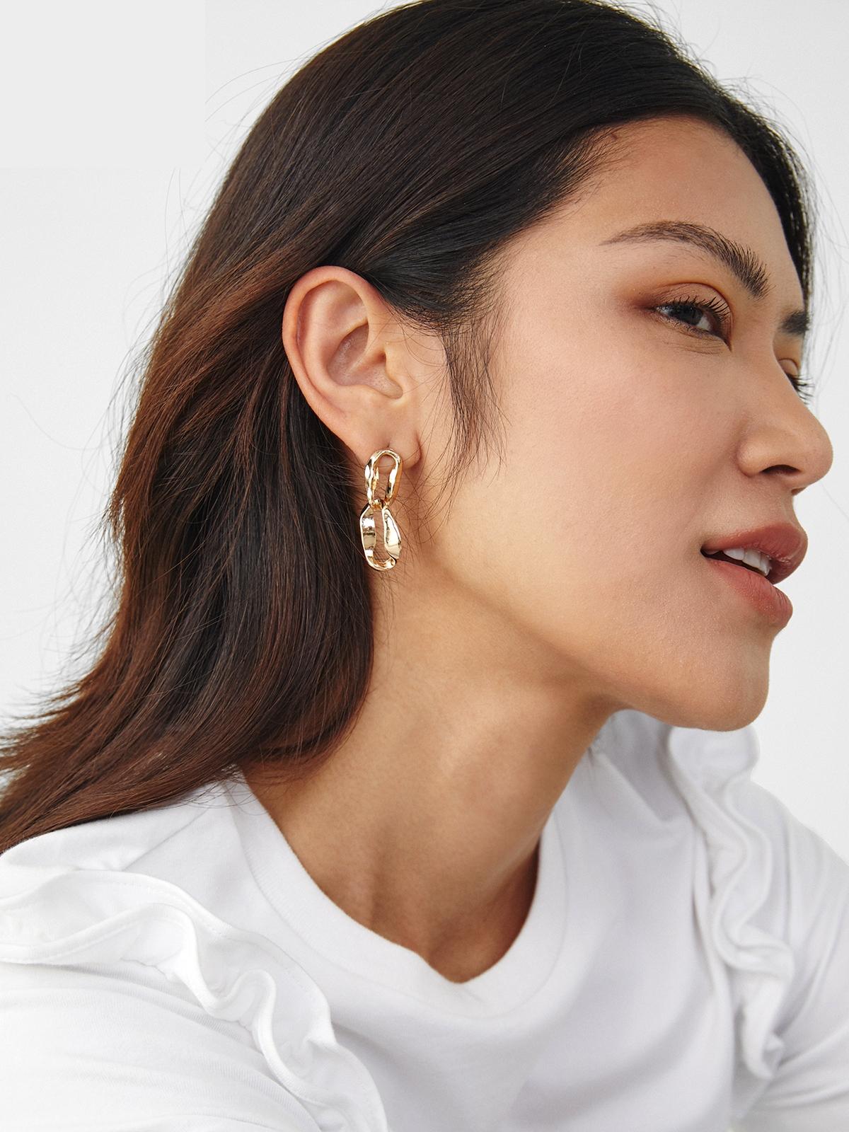 Double Twisted Drop Earrings - Gold