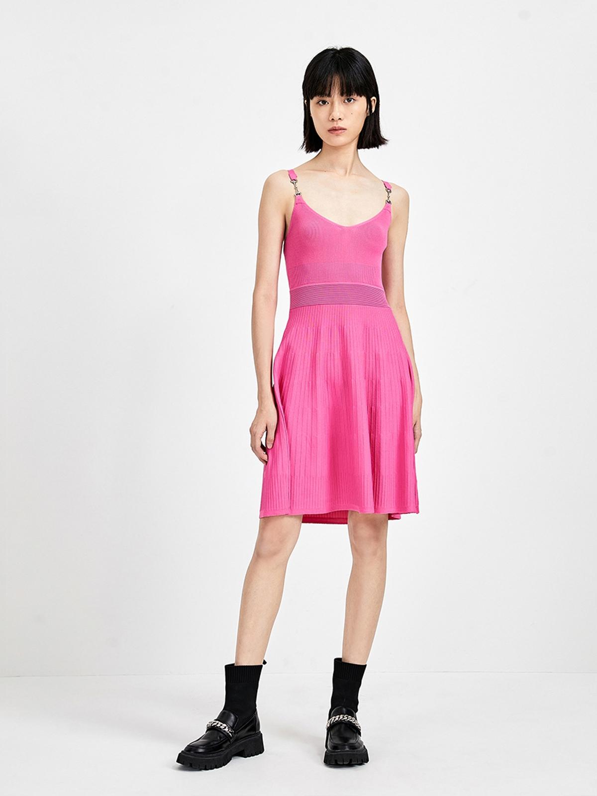 U-Neckline Mini Dress - Light Rose