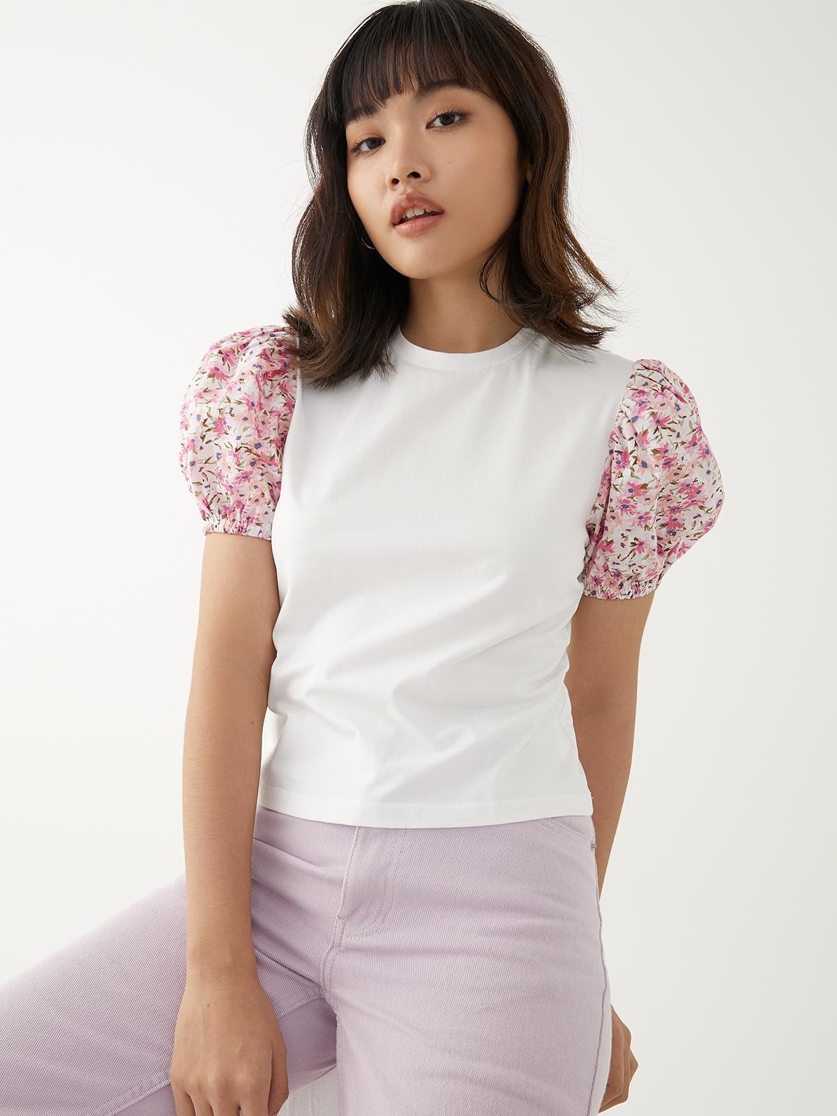 Flower Sleeves Tees - White