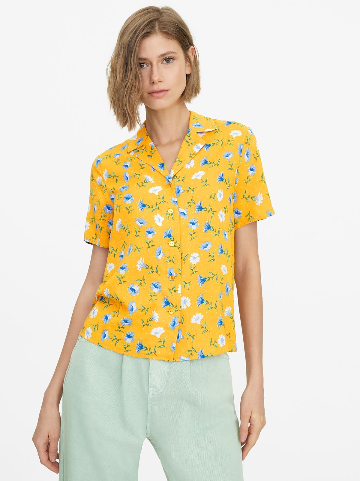 Floral Print Buttoned Shirt - Yellow
