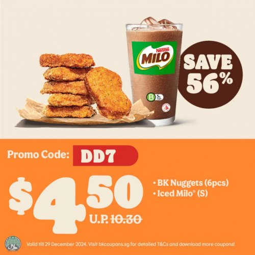 Nugget Lovers' Delight: 6-piece BK Nuggets + Iced Milo for $4.50