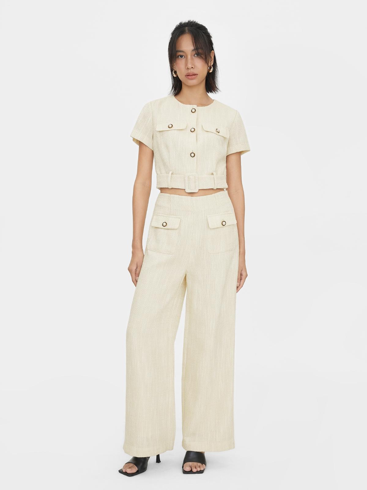 Tweed Front Pocket Pants - Cream