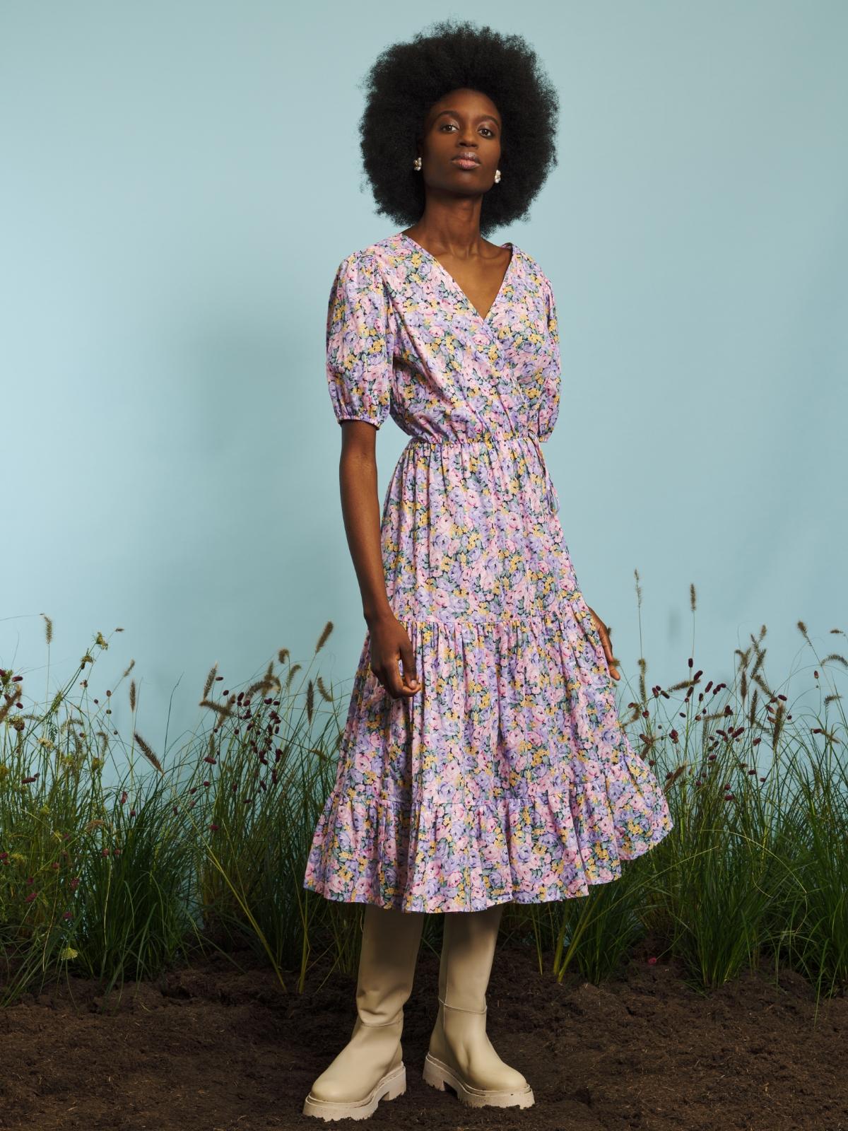 Floral Fields Midi Wrap Dress - Purple