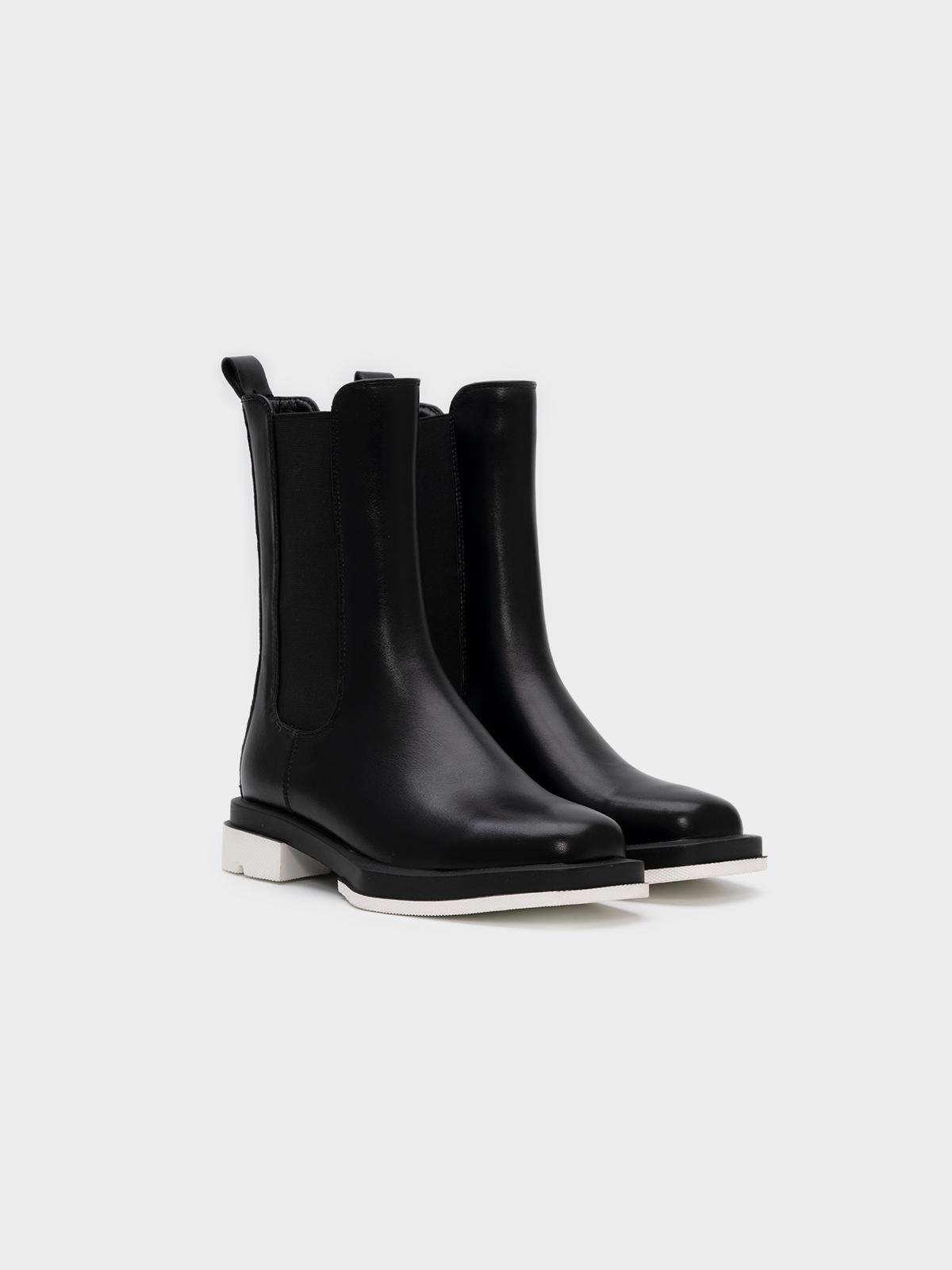 Flat Elastic Band Ankle Boots - Black