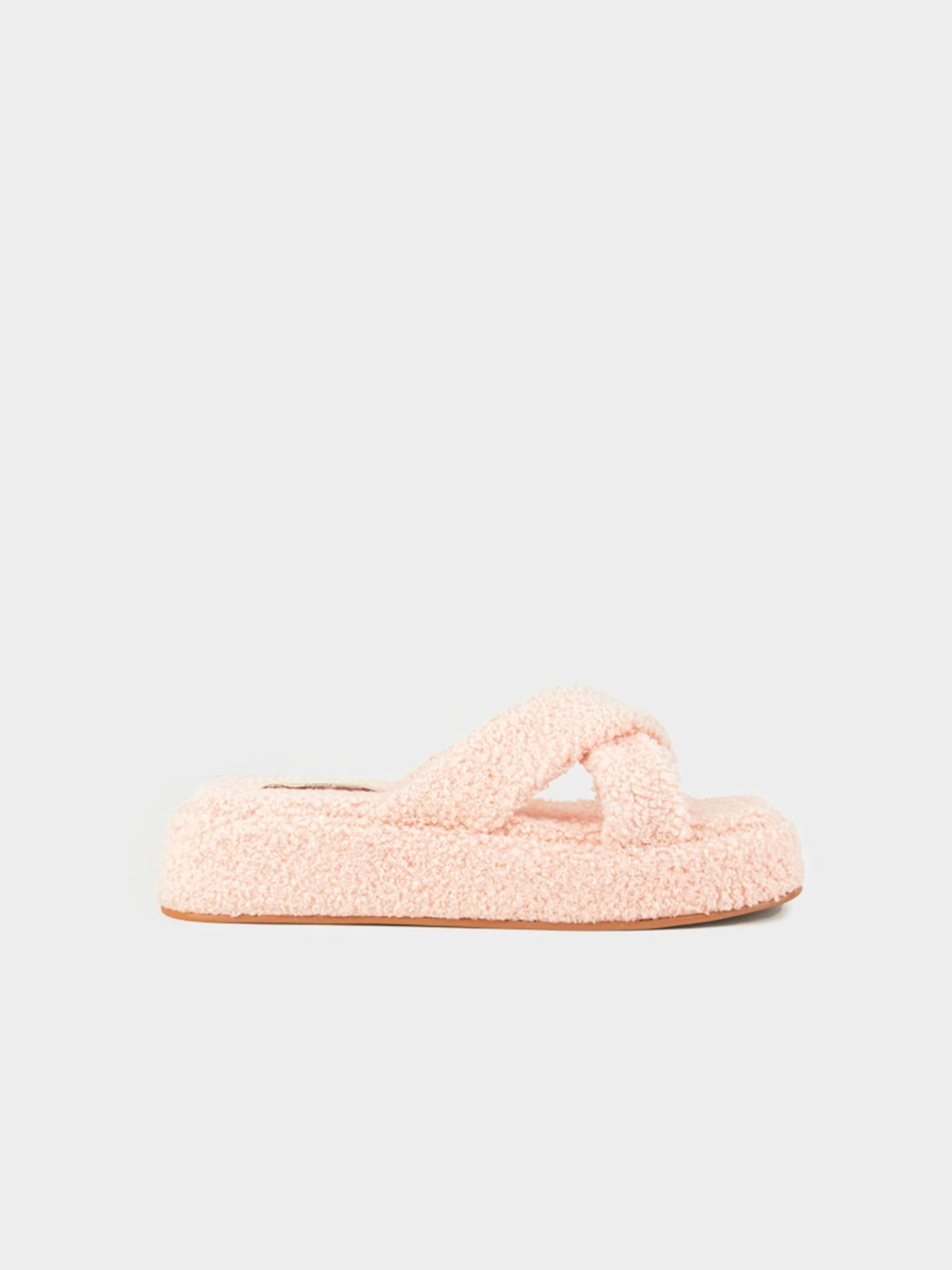 Faux Fur Flat Slide - Peach