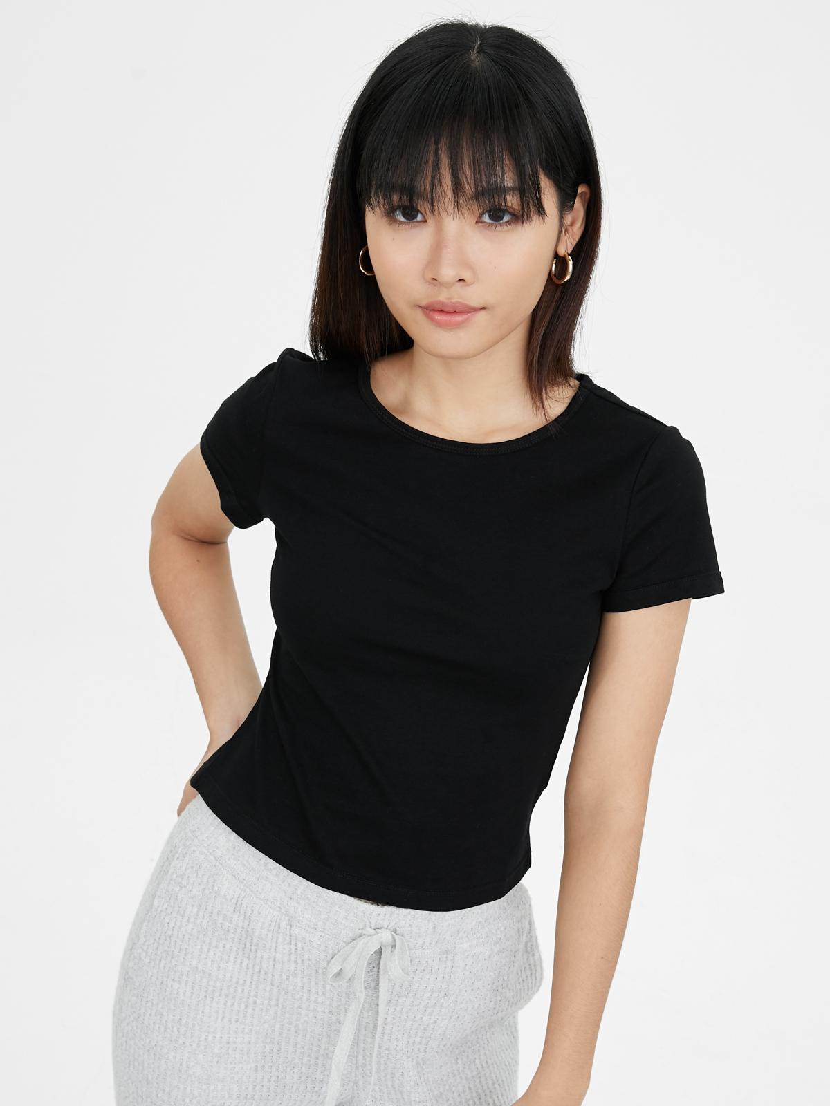 Crew Neck Short Sleeve Top - Black