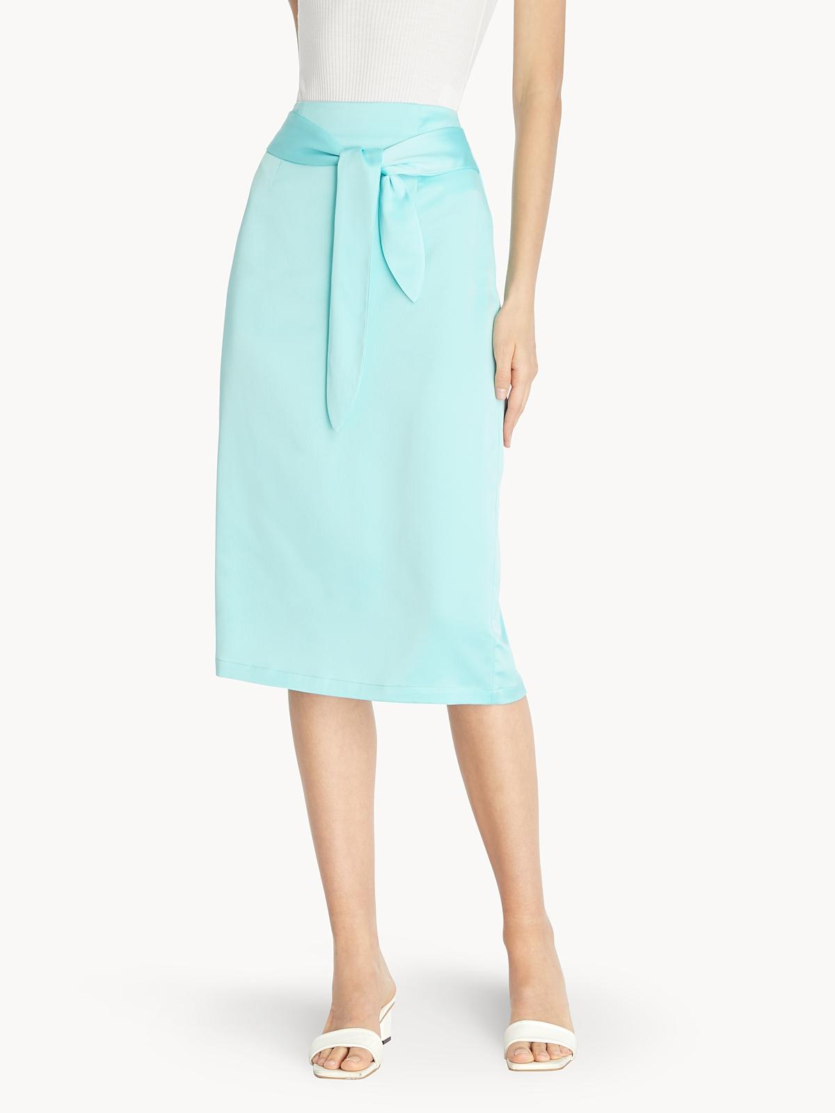 Satin Tie Waist Pencil Skirt - Blue