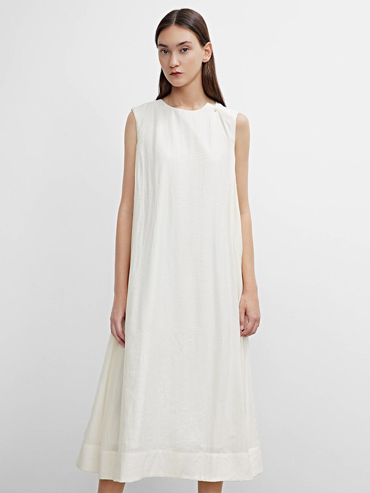Sleeveless Loose Midi Dress - White