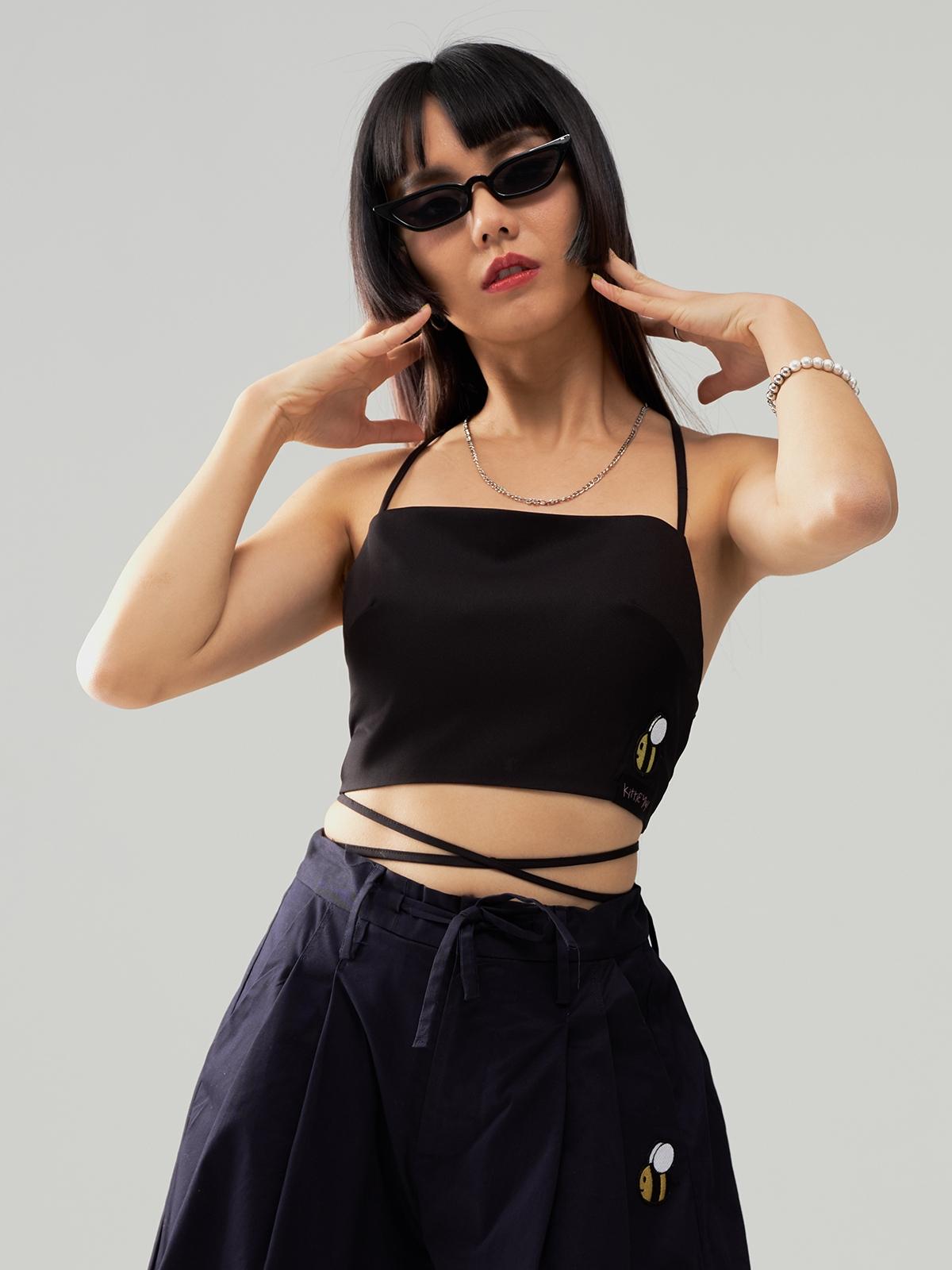 Bee Patch Open Back Bralette - Black