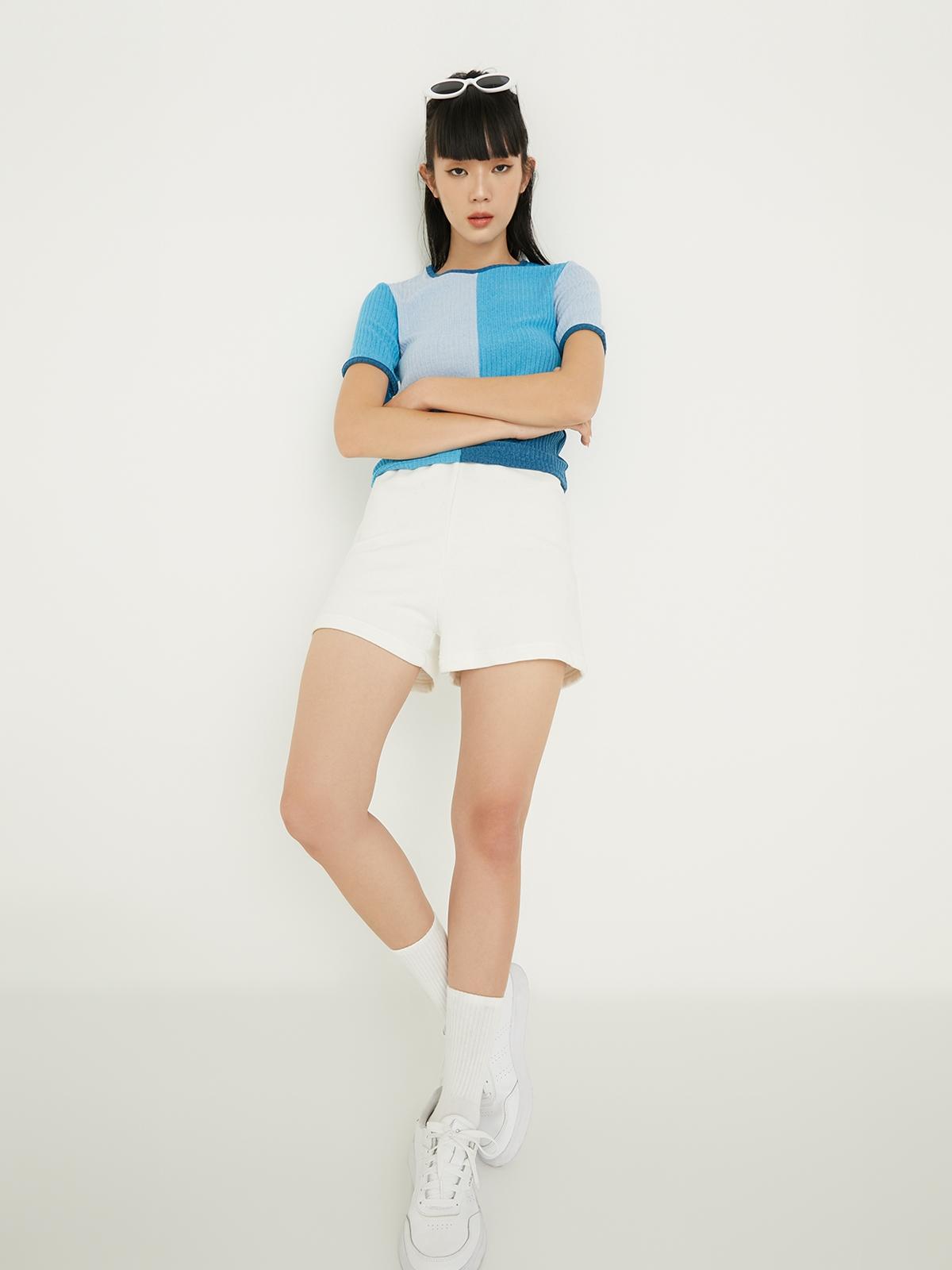 Color Block Ribbed Tee - Blue