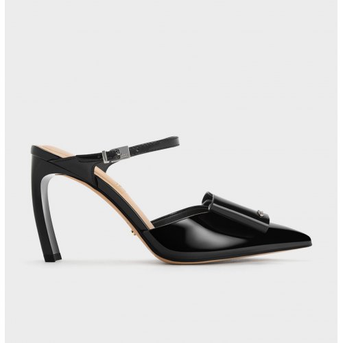  Lu Patent Leather Bow Blade-Heel Mules - Black Patent 