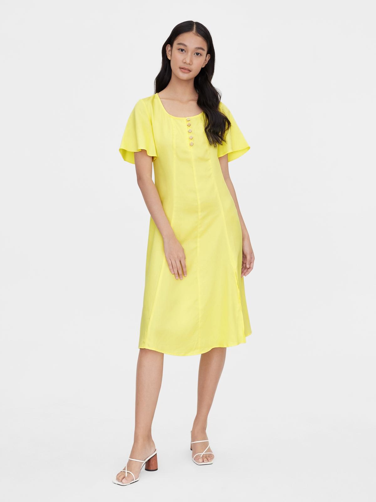Sustainable Purpose Bell Sleeve Slit Dress - Yellow
