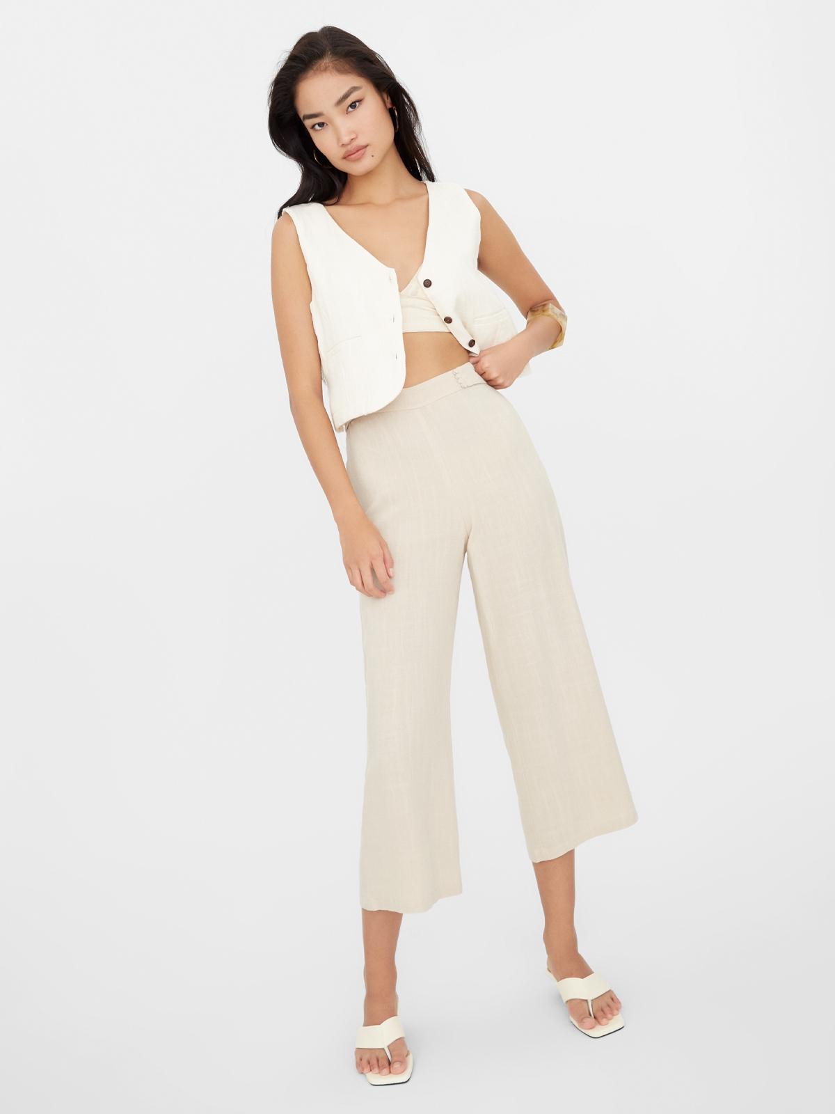 High Waist Wide Leg Pants - Beige