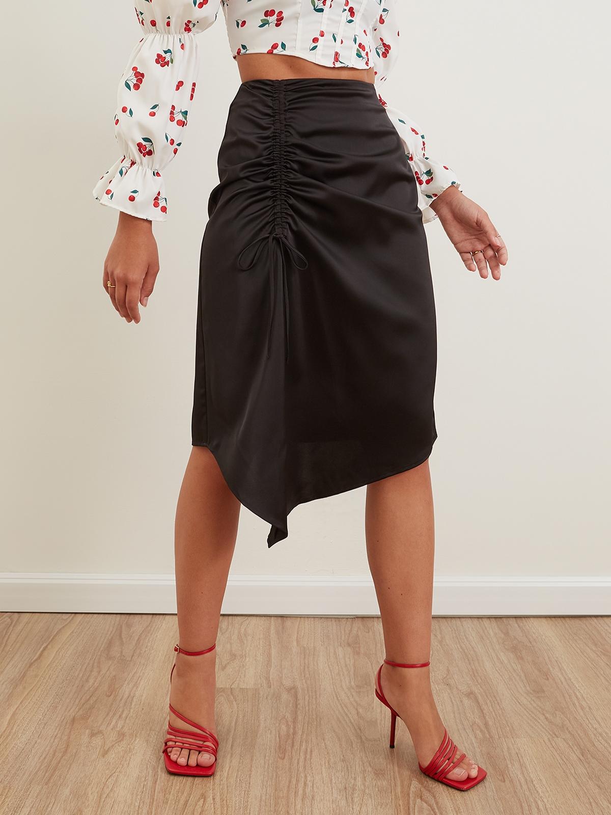 Side Tie Ruched Skirt - Black