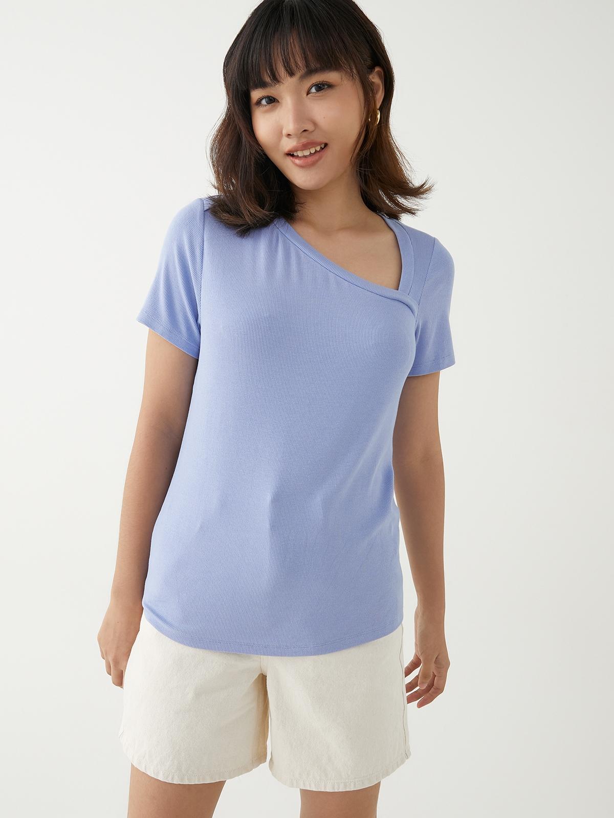 Asymmetric Neck Tee - Blue