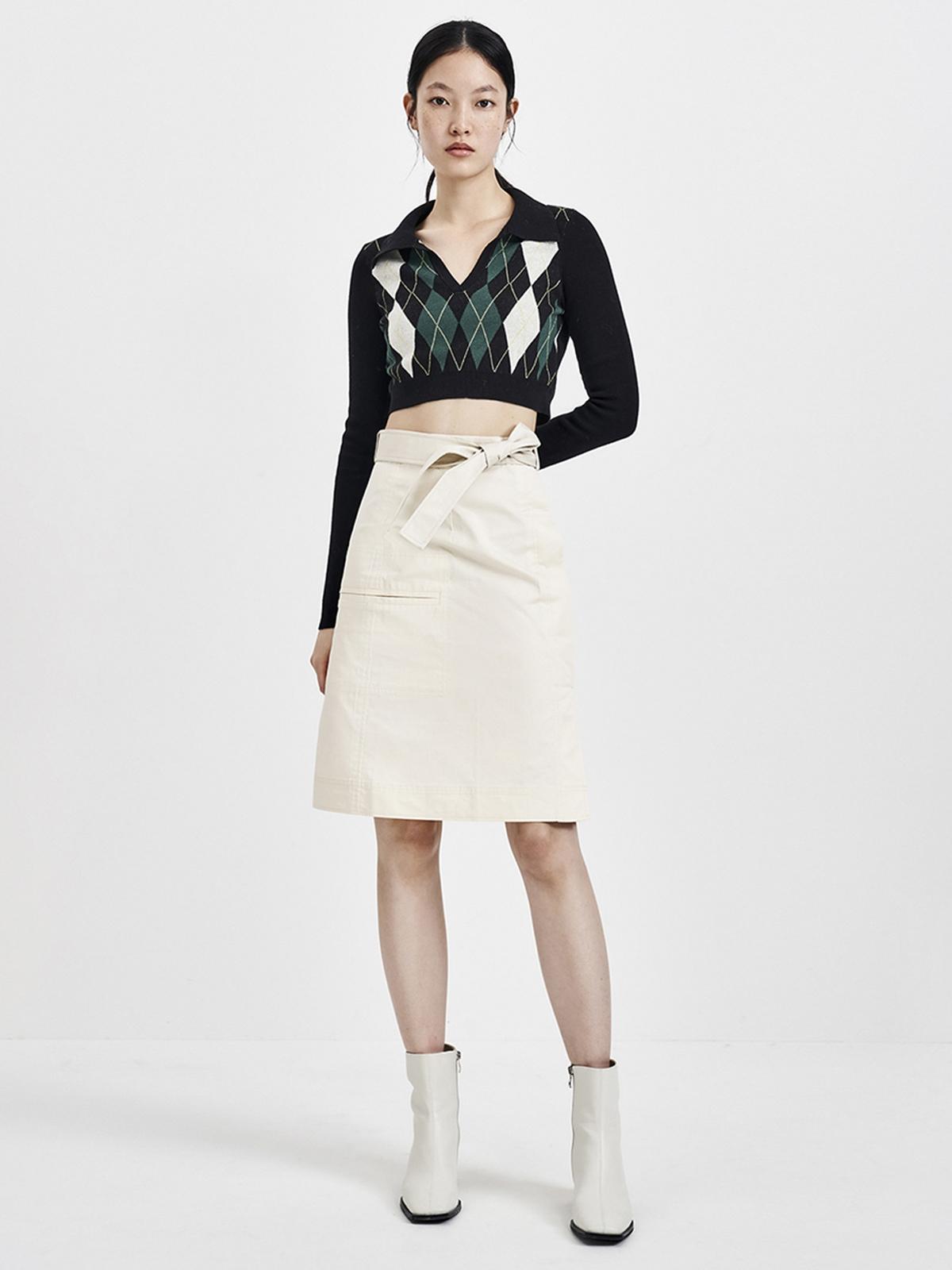 Bow A-Line Skirts - White