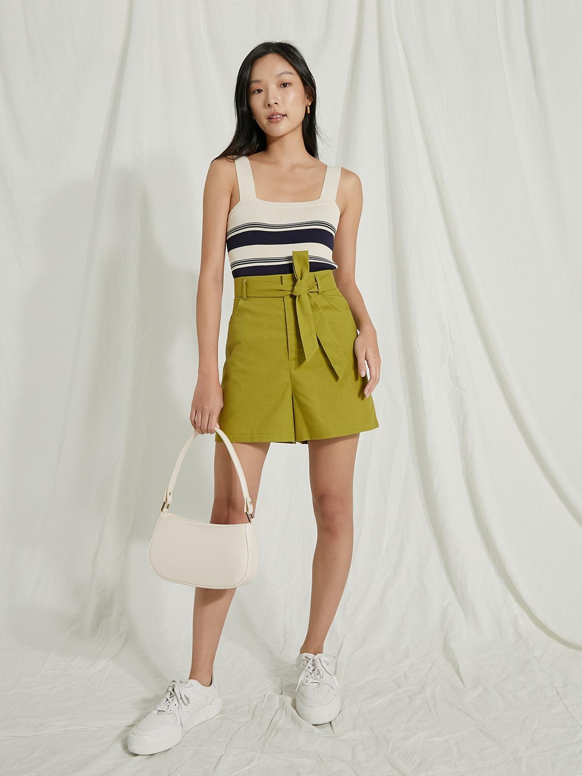High Waisted Front Tie Shorts - Green