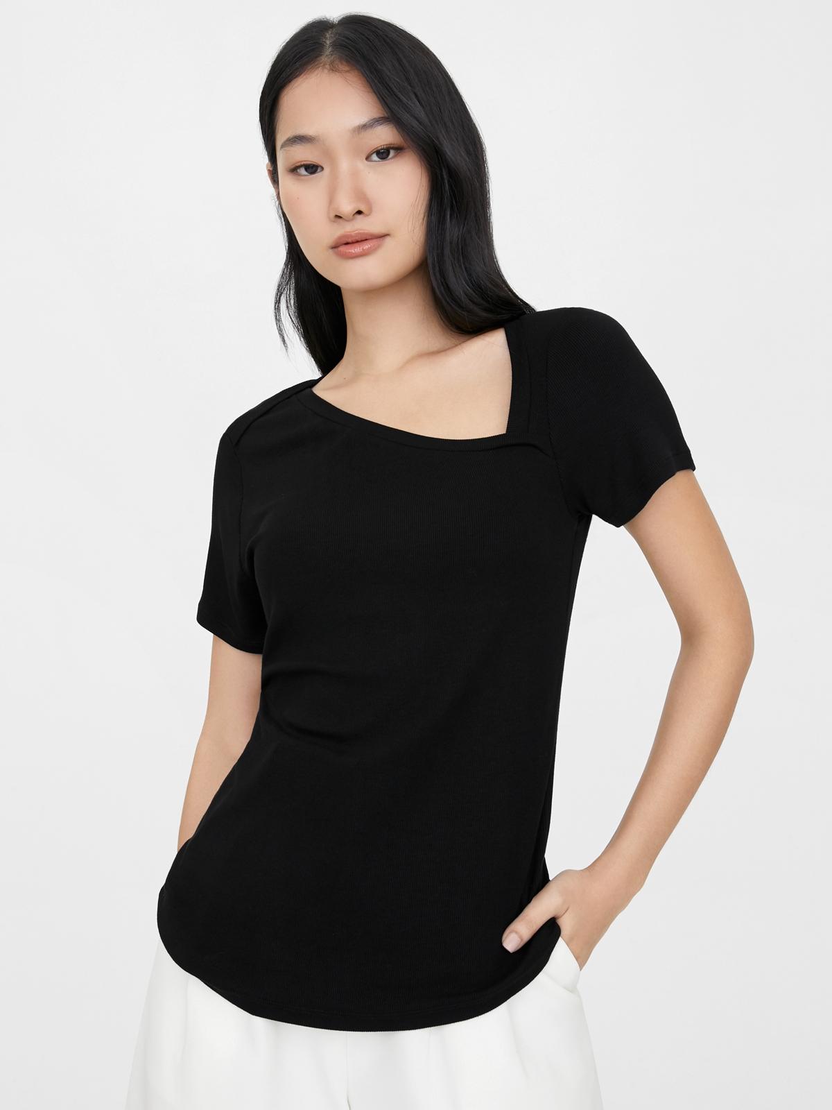 Asymmetric Neck Tee - Black
