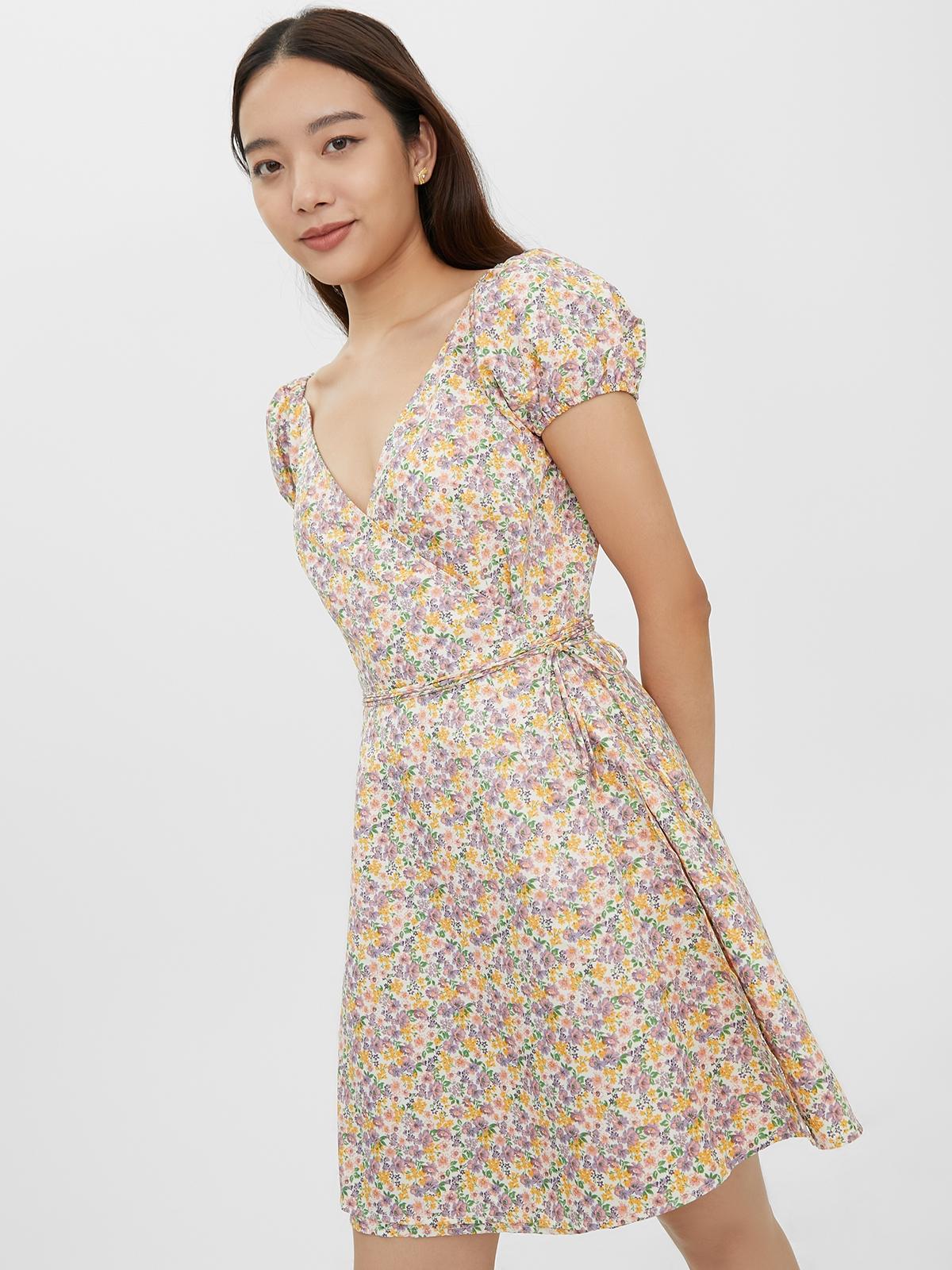 Sustainable Puff Sleeve Wrap Dress - Purple