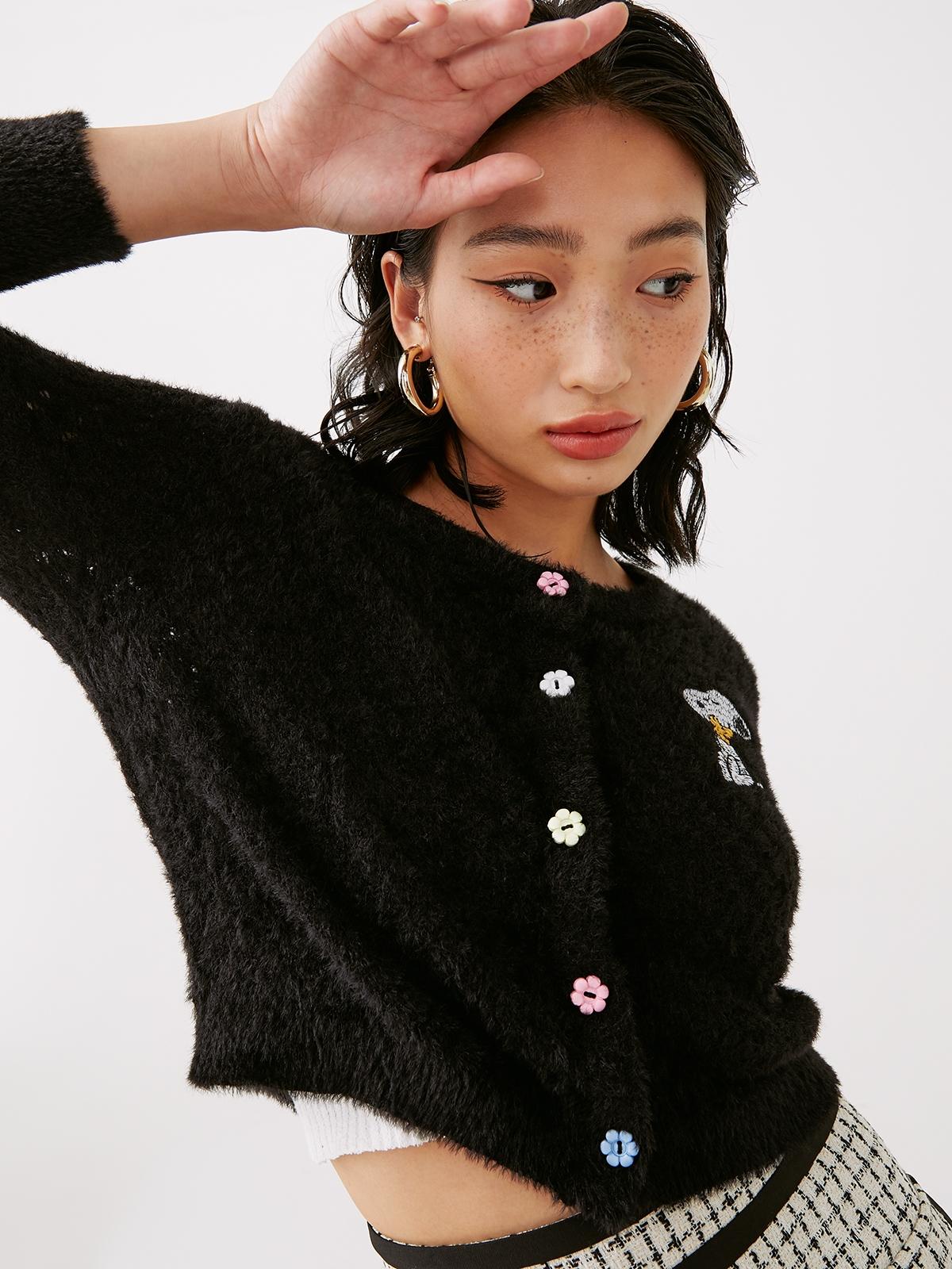 Pomelo x Peanuts® Sustainable Snoopy Cropped Cardigan - Black