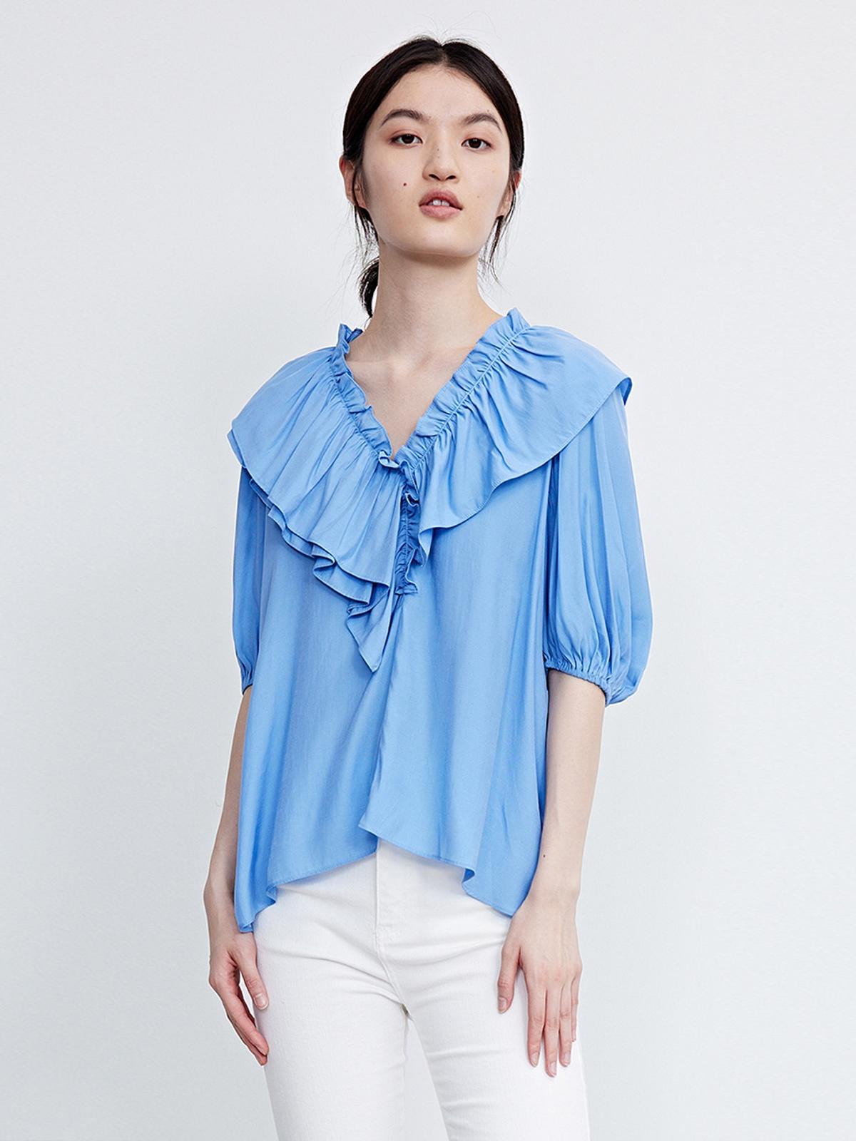 Ruffled Blouse - Light Blue