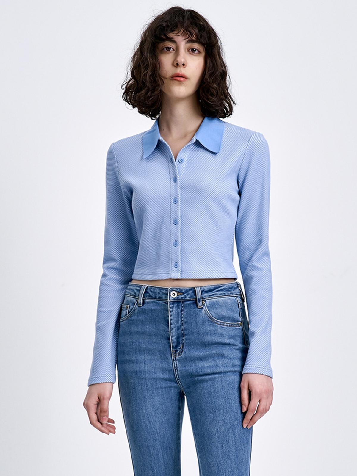 Plaid Button Up Top - Sky Blue