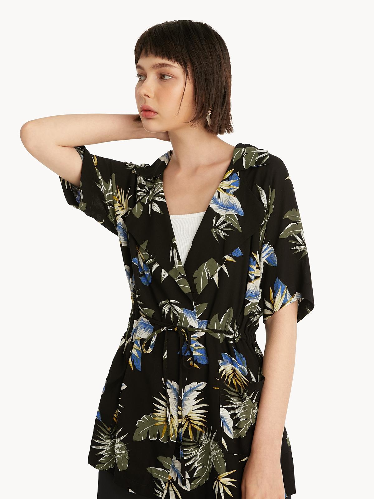 Tropical Kimono Top - Black
