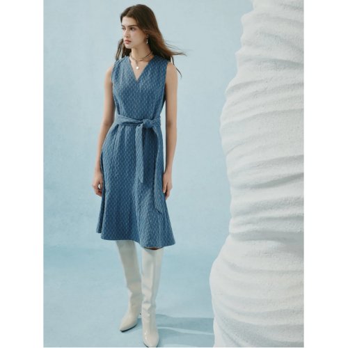 Cotton Denim Jacquard Flare Dress