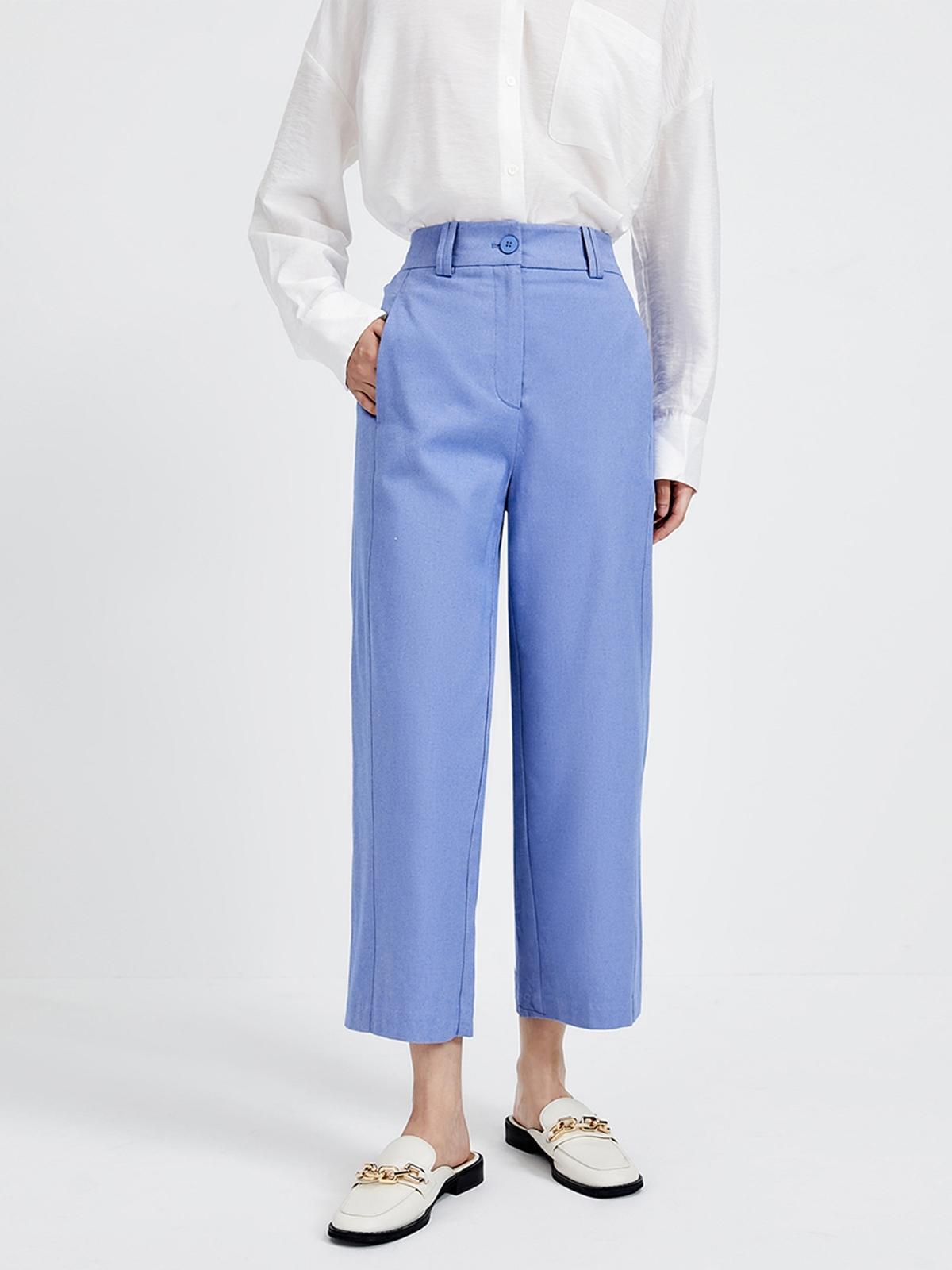 Straight Cropped Pants - Light Blue