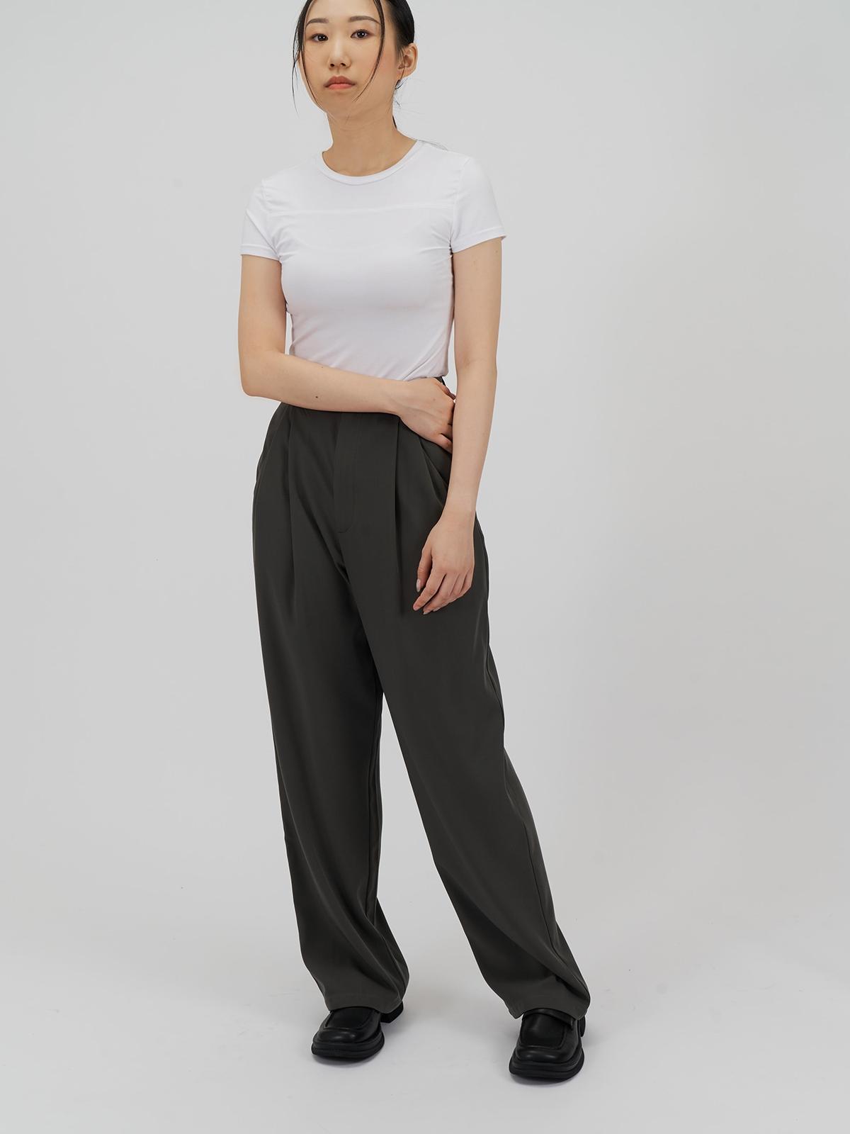 Classic Overlay Double Pleated Trousers - Earl Grey