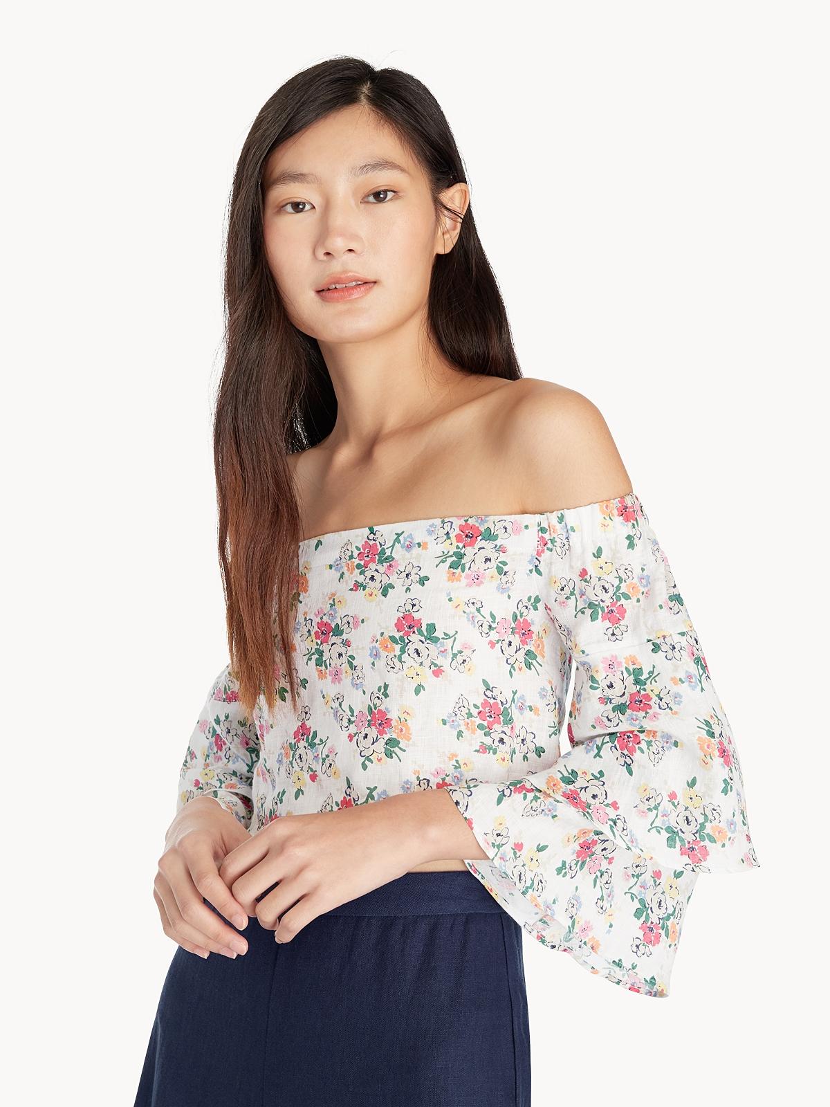 Purpose Off Shoulder Floral Crop Top - White