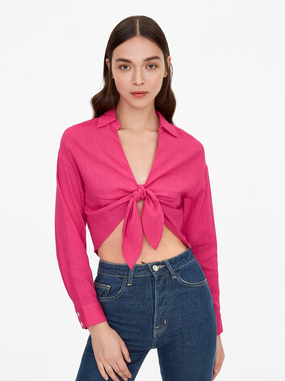 Front Tie Drop Shoulder Shirt - Magenta